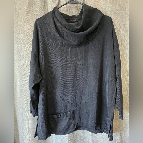 Tianello Black Tencel Turtleneck Asymmetrical Top Size S Oversized Lagenlook - Picture 1 of 5